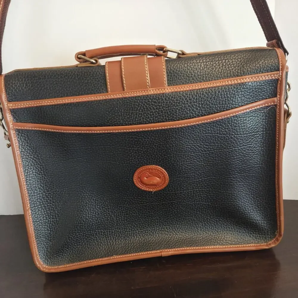 Vtg Dooney & Bourke 16” AWL Black Pebbled Leather Satchel Briefcase Bag USA New